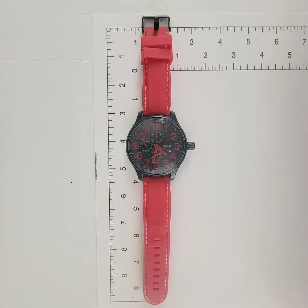 Accutime Mens Watch Black Dial Black Case Red Silicone Strap Quartz K4017